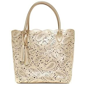 BUCO Laser Cut Lace Scalloped Gold Metallic Shoulder Bag